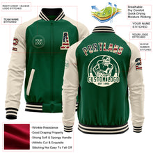 Загрузить изображение в средство просмотра галереи, Custom Kelly Green Vintage USA Flag Cream-Black Bomber Varsity Letterman Two Tone Zipper Jacket