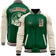 Загрузить изображение в средство просмотра галереи, Custom Kelly Green Vintage USA Flag Cream-Black Bomber Varsity Letterman Two Tone Zipper Jacket
