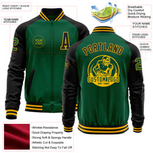 Загрузить изображение в средство просмотра галереи, Custom Kelly Green Black-Gold Bomber Varsity Letterman Two Tone Zipper Jacket