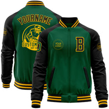 Загрузить изображение в средство просмотра галереи, Custom Kelly Green Black-Gold Bomber Varsity Letterman Two Tone Zipper Jacket