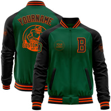 Загрузить изображение в средство просмотра галереи, Custom Kelly Green Black-Orange Bomber Varsity Letterman Two Tone Zipper Jacket