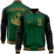 Загрузить изображение в средство просмотра галереи, Custom Kelly Green Old Gold-Black Bomber Varsity Letterman Two Tone Zipper Jacket