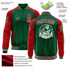 Загрузить изображение в средство просмотра галереи, Custom Kelly Green Red-White Bomber Varsity Letterman Two Tone Zipper Jacket