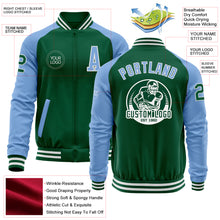 Загрузить изображение в средство просмотра галереи, Custom Kelly Green Light Blue-White Bomber Varsity Letterman Two Tone Zipper Jacket