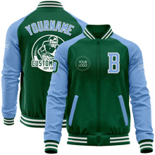 Загрузить изображение в средство просмотра галереи, Custom Kelly Green Light Blue-White Bomber Varsity Letterman Two Tone Zipper Jacket