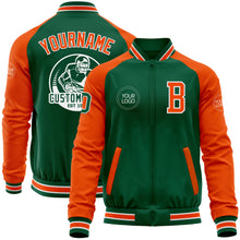 Загрузить изображение в средство просмотра галереи, Custom Kelly Green Orange-White Bomber Varsity Letterman Two Tone Zipper Jacket