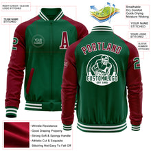 Загрузить изображение в средство просмотра галереи, Custom Kelly Green Crimson-White Bomber Varsity Letterman Two Tone Zipper Jacket