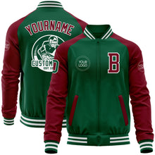 Загрузить изображение в средство просмотра галереи, Custom Kelly Green Crimson-White Bomber Varsity Letterman Two Tone Zipper Jacket
