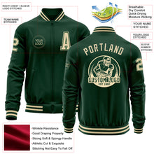 Laden Sie das Bild in den Galerie-Viewer, Custom Green Cream Bomber Varsity Letterman Zipper Jacket