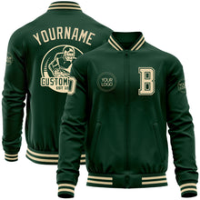 Laden Sie das Bild in den Galerie-Viewer, Custom Green Cream Bomber Varsity Letterman Zipper Jacket