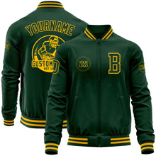 Загрузить изображение в средство просмотра галереи, Custom Green Gold Bomber Varsity Letterman Zipper Jacket