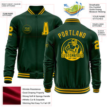 Laden Sie das Bild in den Galerie-Viewer, Custom Green Gold Bomber Varsity Letterman Zipper Jacket
