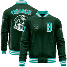 Charger l'image dans la galerie, Custom Green Aqua-White Bomber Varsity Letterman Zipper Jacket