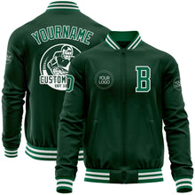 Laden Sie das Bild in den Galerie-Viewer, Custom Green Kelly Green-White Bomber Varsity Letterman Zipper Jacket