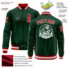 Laden Sie das Bild in den Galerie-Viewer, Custom Green Red-White Bomber Varsity Letterman Zipper Jacket