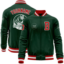 Laden Sie das Bild in den Galerie-Viewer, Custom Green Red-White Bomber Varsity Letterman Zipper Jacket
