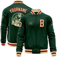 Laden Sie das Bild in den Galerie-Viewer, Custom Green Cream-Red Bomber Varsity Letterman Zipper Jacket