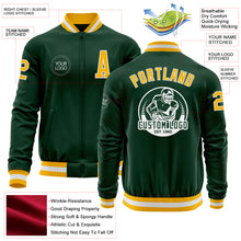 Laden Sie das Bild in den Galerie-Viewer, Custom Green Gold-White Bomber Varsity Letterman Zipper Jacket