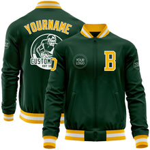 Laden Sie das Bild in den Galerie-Viewer, Custom Green Gold-White Bomber Varsity Letterman Zipper Jacket