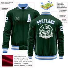 Загрузить изображение в средство просмотра галереи, Custom Green White-Light Blue Bomber Varsity Letterman Zipper Jacket