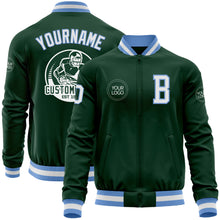 Загрузить изображение в средство просмотра галереи, Custom Green White-Light Blue Bomber Varsity Letterman Zipper Jacket