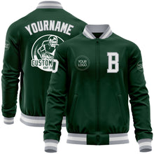 Charger l'image dans la galerie, Custom Green White-Gray Bomber Varsity Letterman Zipper Jacket