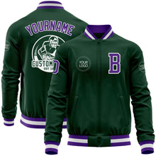 Charger l'image dans la galerie, Custom Green Purple-White Bomber Varsity Letterman Zipper Jacket