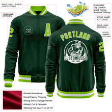 Charger l'image dans la galerie, Custom Green Neon Green-White Bomber Varsity Letterman Zipper Jacket