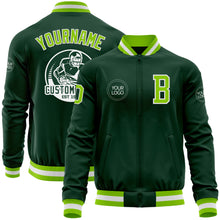 Charger l'image dans la galerie, Custom Green Neon Green-White Bomber Varsity Letterman Zipper Jacket