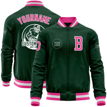 Charger l'image dans la galerie, Custom Green Pink-White Bomber Varsity Letterman Zipper Jacket