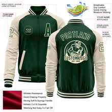 Загрузить изображение в средство просмотра галереи, Custom Green Cream Bomber Varsity Letterman Two Tone Zipper Jacket