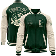 Загрузить изображение в средство просмотра галереи, Custom Green Cream Bomber Varsity Letterman Two Tone Zipper Jacket