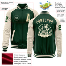 Загрузить изображение в средство просмотра галереи, Custom Green Cream Bomber Varsity Letterman Two Tone Zipper Jacket