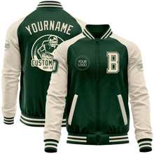Загрузить изображение в средство просмотра галереи, Custom Green Cream Bomber Varsity Letterman Two Tone Zipper Jacket