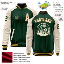 Загрузить изображение в средство просмотра галереи, Custom Green Cream Old Gold-Black Bomber Varsity Letterman Two Tone Zipper Jacket
