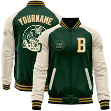 Загрузить изображение в средство просмотра галереи, Custom Green Cream Old Gold-Black Bomber Varsity Letterman Two Tone Zipper Jacket