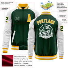 Laden Sie das Bild in den Galerie-Viewer, Custom Green Gold-White Bomber Varsity Letterman Two Tone Zipper Jacket