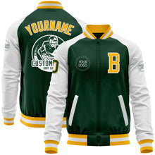 Laden Sie das Bild in den Galerie-Viewer, Custom Green Gold-White Bomber Varsity Letterman Two Tone Zipper Jacket