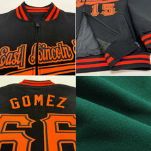 Load image into Gallery viewer, Custom Green Texas Orange-Cream Bomber Varsity Letterman Two Tone Zipper Jacket