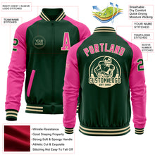 Charger l'image dans la galerie, Custom Green Pink-Cream Bomber Varsity Letterman Two Tone Zipper Jacket