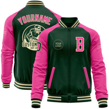 Charger l'image dans la galerie, Custom Green Pink-Cream Bomber Varsity Letterman Two Tone Zipper Jacket