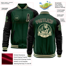 Загрузить изображение в средство просмотра галереи, Custom Green Black-Cream Bomber Varsity Letterman Two Tone Zipper Jacket