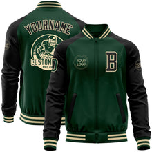 Загрузить изображение в средство просмотра галереи, Custom Green Black-Cream Bomber Varsity Letterman Two Tone Zipper Jacket