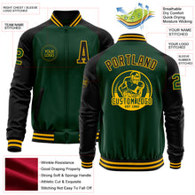 Загрузить изображение в средство просмотра галереи, Custom Green Black-Gold Bomber Varsity Letterman Two Tone Zipper Jacket
