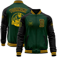 Загрузить изображение в средство просмотра галереи, Custom Green Black-Gold Bomber Varsity Letterman Two Tone Zipper Jacket