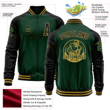 Laden Sie das Bild in den Galerie-Viewer, Custom Green Black-Old Gold Bomber Varsity Letterman Two Tone Zipper Jacket