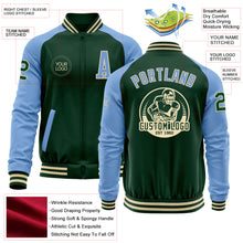 Charger l'image dans la galerie, Custom Green Light Blue-Cream Bomber Varsity Letterman Two Tone Zipper Jacket