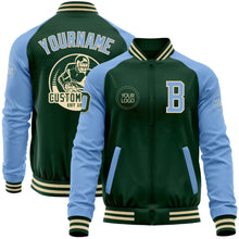 Charger l'image dans la galerie, Custom Green Light Blue-Cream Bomber Varsity Letterman Two Tone Zipper Jacket