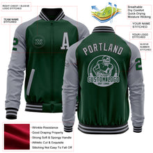 Загрузить изображение в средство просмотра галереи, Custom Green Gray-Black Bomber Varsity Letterman Two Tone Zipper Jacket