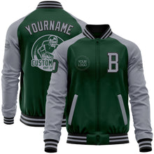 Загрузить изображение в средство просмотра галереи, Custom Green Gray-Black Bomber Varsity Letterman Two Tone Zipper Jacket